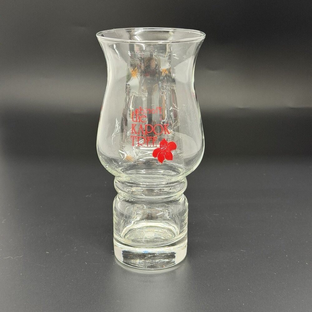 VTG The Kapok Tree Florida Hurricane Glass Red Flower Souvenir Tiki Cocktail
